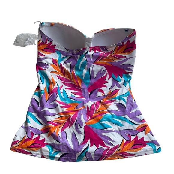 Anne Cole Twist-Front Bandeau Tankini Top White Floral Print Size M NWOT - Picture 6 of 10